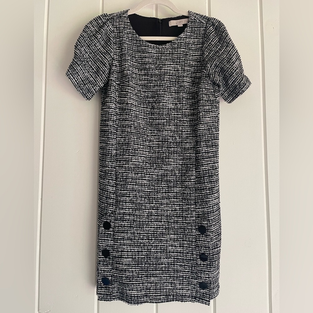 LOFT Lined Tweed Dress with Buttons